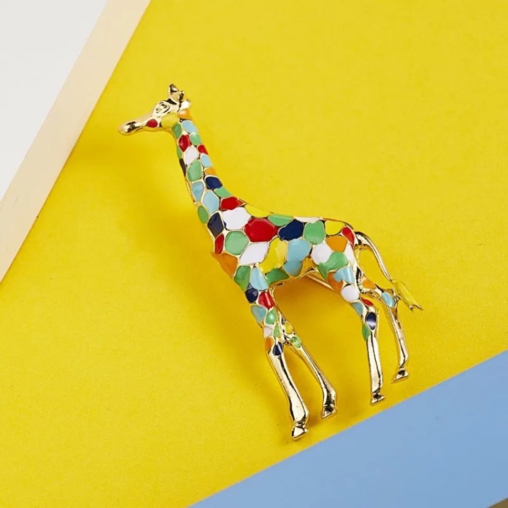 Beautiful rainbow mosaic giraffe brooch
